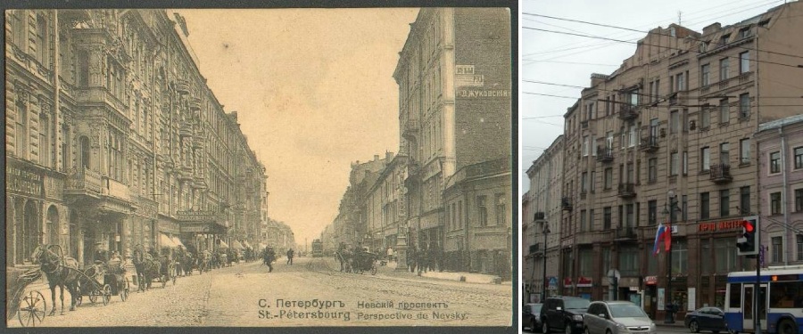 Невский 95 дом Г.Г.Гесселя до 1912г. маленький справа ; и совр. вид дома 1912г.постр..jpg