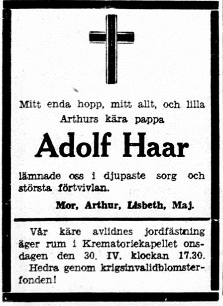 Адольф Гаар некролог 1941.jpg