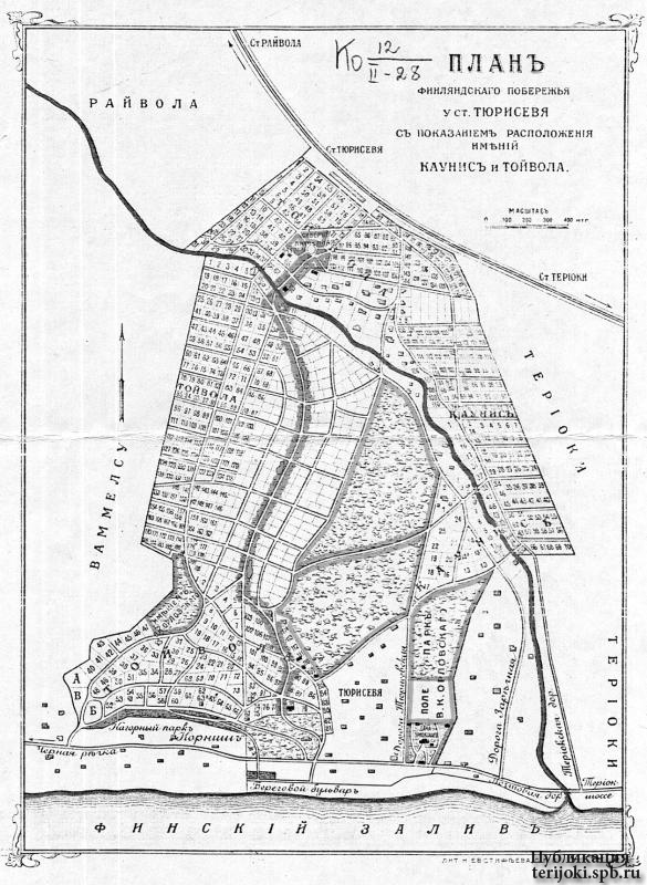 План дачной местности "Каунис и Тойвола" в Тюрисевя. Начало 1900-х гг.