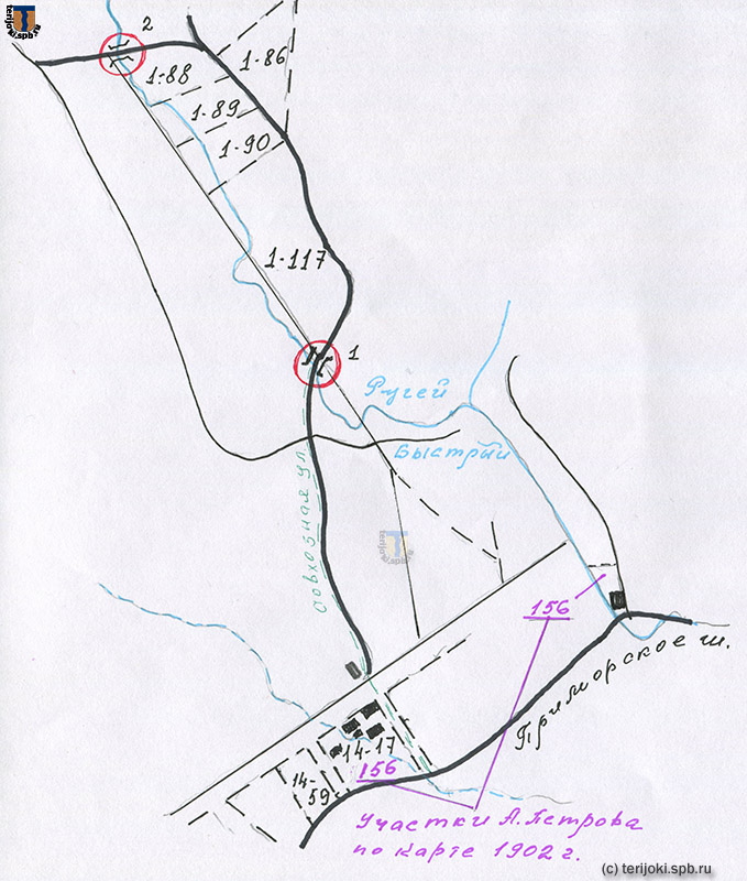 Схема расположения участков А. П. Петрова в Кякёсенпяя. Схему подготовила Е. В. Смирнова
