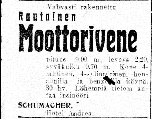 Джон Шумахер продает моторный катер в Выборге в 1928г..jpg