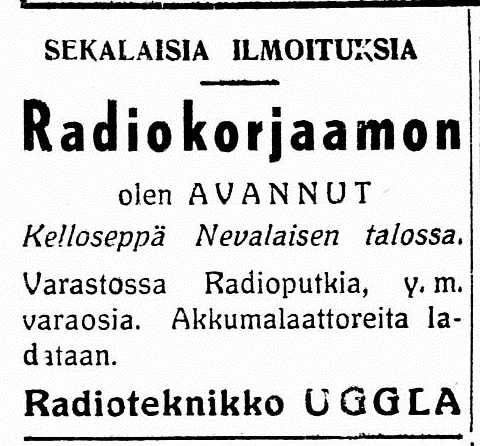 Невалайнен час.мастерская аренд. радиомаст.Уггла 1939.jpg