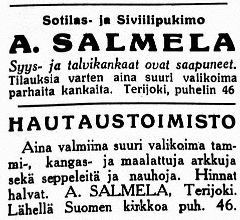 Салмела реклама 1936 ателье и похоронное бюро.jpg