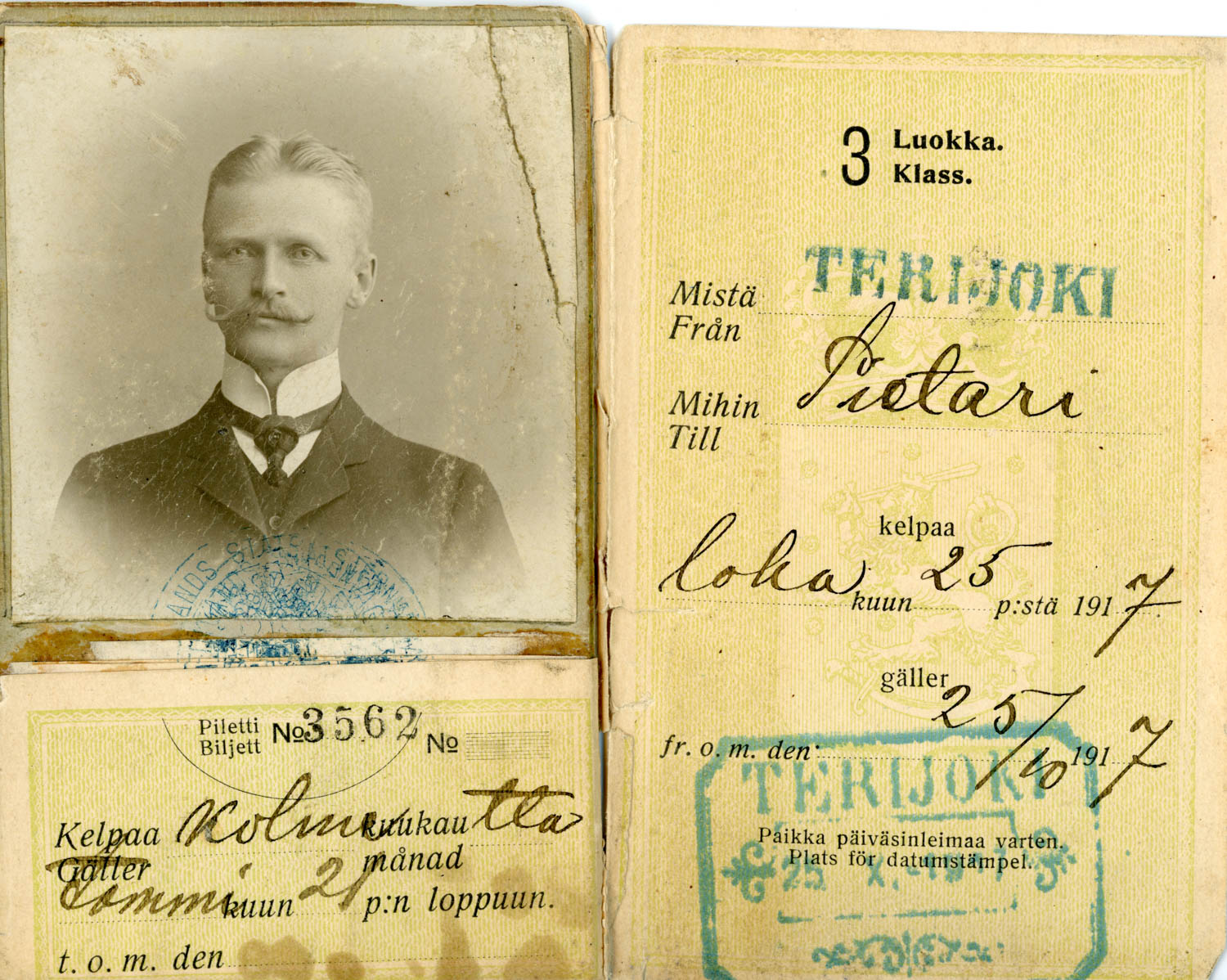 проездной билет в III кл. Пекка Пеннанен 1917.jpg