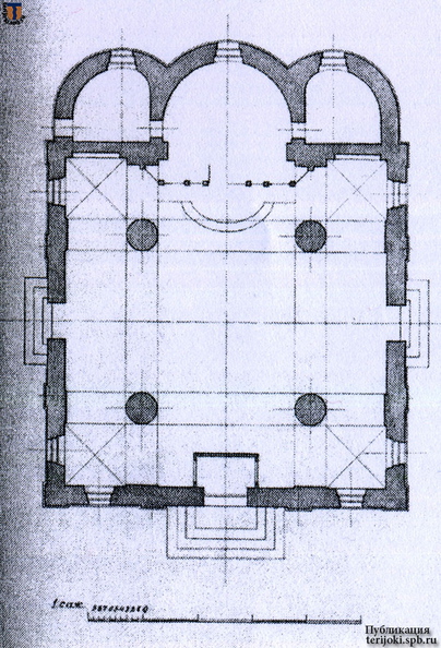 Архитектор И. А. Фомин. Проектные рисунки церкви в Мариоки, 1912 г.
План храма.
Материал подготовила Е. В. Смирнова Fomin_Marioki_1912-05.jpg