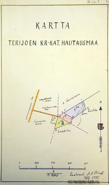 Кадастровый план православного кладбища Терийоки, 1935 г.
Источник: Провинциальный архив г. Миккели (Финляндия) narc_Terijoki_orth_cemetery_1935.jpg