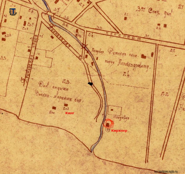 Дача Кирхнера на фрагменте карты Зеленогорска 1960 г. map_Uotinen_King_Kirchner_1960.jpg