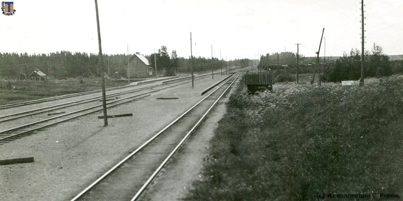 ст. Лииматта, 1929 г., любительская фотография. Вид со стороны Выборга. Обособленная пассажирская платформа крайнего левого пути (направление на Пёлляккяля-Валкъярви) пристроена позднее двух других, сооружённых к открытию раздельного пункта в январе 1925 г.
(с) Из коллекции С. Ренни sr_Liimata_1929-01.jpg