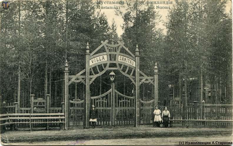 Открытка, отправленная в июле 1916 года из Мустамяк в Павловск на дачу Фоницкой Мэри и Эди Курц.
Иллюстративная сторона открытки - вилла Санитас в Мустамяках.
(с) Из коллекции А. Старкова aist_Mustamaki-03a.jpg