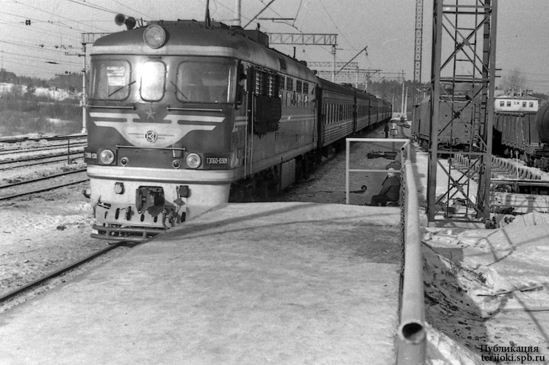 Пассажирский поезд № 656 сообщением Петрозаводск - Ленинград-Финляндский прибывает на станцию Кузнечное. В голове поезда - тепловоз ТЭП60-0301. Фото нач. 1980-х г.г. (не позднее марта 1983 г.), автор неизвестен.
Источник фото: группа ВКонтакте Приозерск-Кузнечное-Хиитола-Элисенваара , https://vk.com/club16062375 dv_Kuznechnoe_198x_TEP60-0301.jpg
