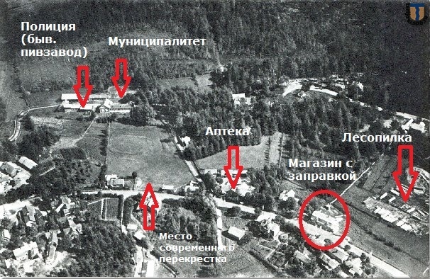 Панорама части Церковной деревни Уусикиркко. Вид в восточном направлении на участок, примыкающий с севера к участку кирхи и кладбищу - http://www.karjalankartat.fi/?language=fi&E=4459304.913994253&N=6689827.024823423&scale=2000&base=OpenLayers.Layer.WMS_4&text=%D0%97%D0%B4%D0%B5%D1%81%D1%8C - - справа на снимке как раз видна лесопилка (Saha).
Почти в центре кадра - нынешний перекресток Средне-Выборгского с дорогой на Каннельярви. В то время его еще не существовало. Зеленогорск направо, Выборг - налево. Каннельярви - наверх. Uusikirkko_Kirkkonkyla-1.jpg