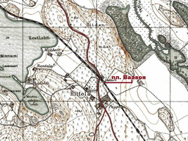 map 168km: Остановочный пункт Ваавоя на территории церковной деревни Хийтола. Фрагмент топографической карты 1930-х г.г.