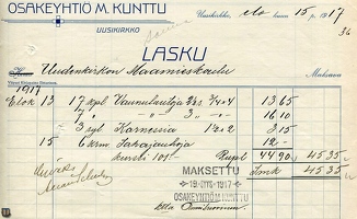 sr Uusikirkko Maamieskoulu bill 1917-2