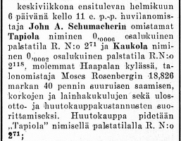 Джон Шумахер влад.вилл 1923 - аукцион-изъятие  в счет долга