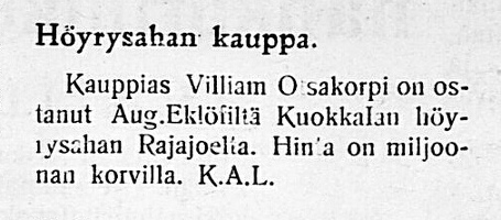 Покупка лесопилки Эклёфа ноябрь 1918